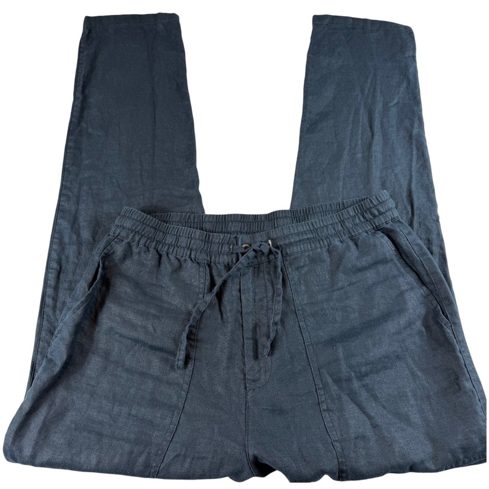Ecoalf Mens Linen Drawstring Trousers Navy Blue Sustainable Flax Pants Size L